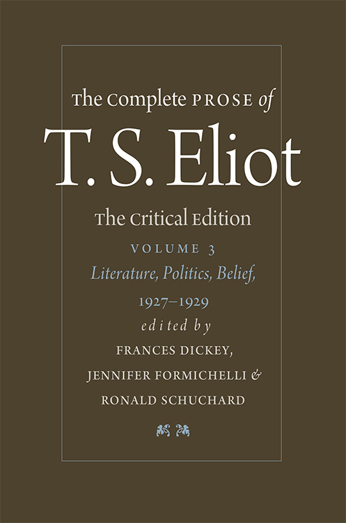 cover of Complete Prose of T S Eliot vol. 3