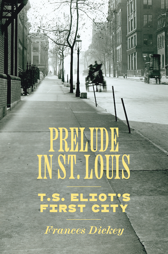 black and white photograph of St. Louis street in 1900 with title of book
